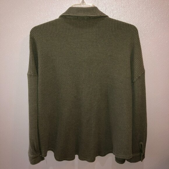 Olive Oak Womens Size 1X Green Long Sleeve Waffle Button Up Collar Pockets Shirt - Picture 6 of 9